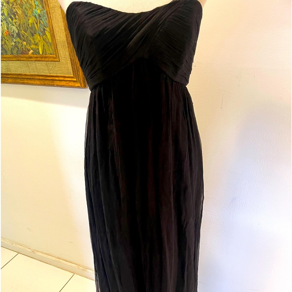 AMSALE Silk Chiffon Black Strapless Ruched Boned Sweetheart Neckline Gown Sz 8